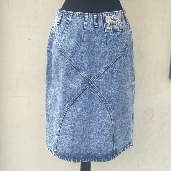 Vintage Runn Jean Jer Acid Wash Button Up Skirt - Picture 3 of 8